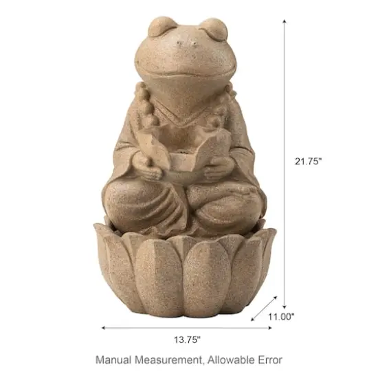 Glitzhome&reg; 21.75" Sand Beige Zen-Style LED 2-Tier Frog Outdoor Fountain {5}