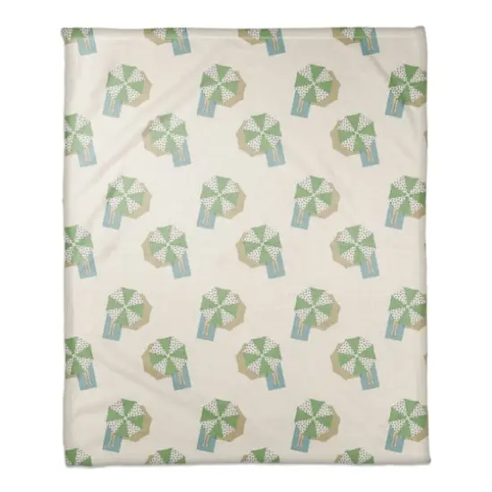 Umbrella Pattern Coral Fleece Blanket White/Green {1}