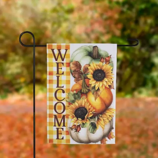 18" x 12.5" Pumpkins & Sunflowers Welcome Fall Harvest Outdoor Garden Flag {3}