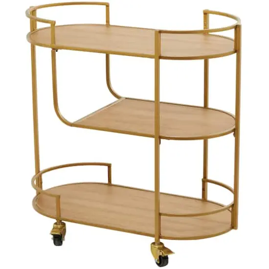 Gold Wood Rolling 3 Shelves Bar Cart with Handles 30" x 15" x 30" {1}