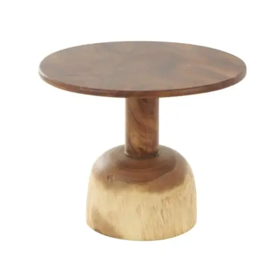 23.75" Brown Wood Handmade Coffee Table with Rounded Block Base {9}