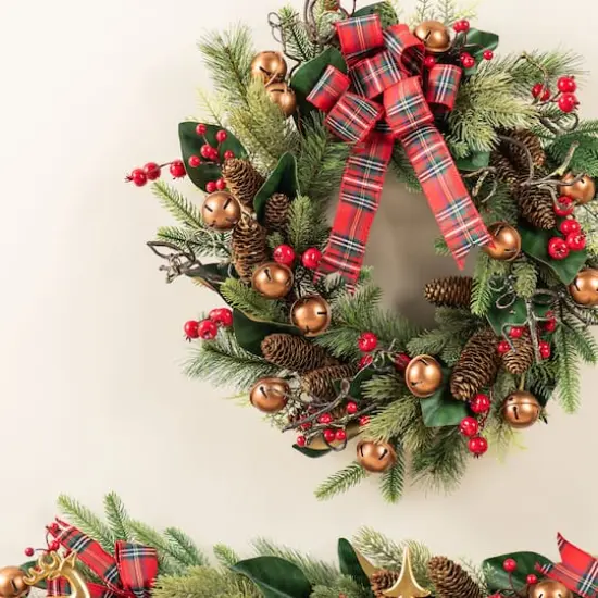 Glitzhome&reg; 24"D Christmas Bell, Pinecone & Berry Bow Wreath {3}