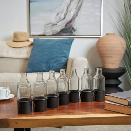 22" Black Metal Adjustable Bottle Vase with Clear Glass Bottles {11}