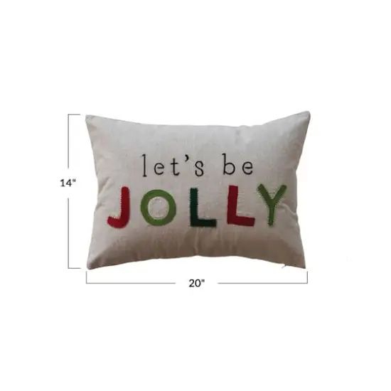 Hello Honey® 20" x 14" Let's Be Jolly Cotton Chambray Lumbar Pillow with Embroidery & Beads {5}
