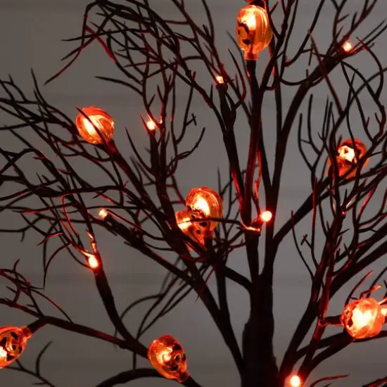 22in. Pre-Lit Artificial Halloween Brown Twig Tree with 12 Orange LED Pumpkin Shaped Lights {8}
