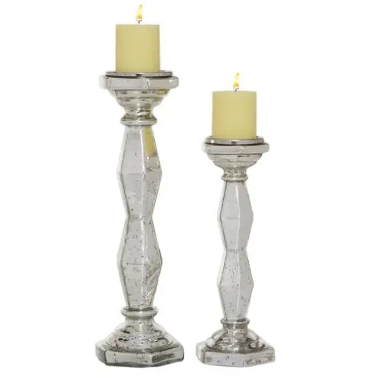 Silver Glass Glam Candle Holder Set {1}