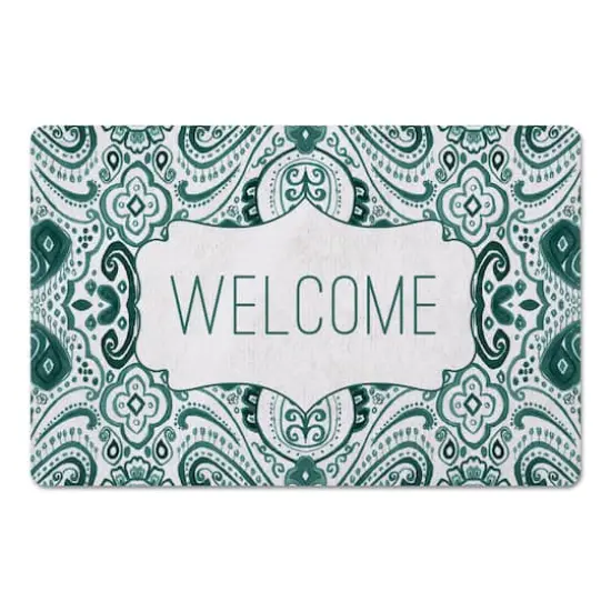 Green and White Welcome Floor Mat {1}