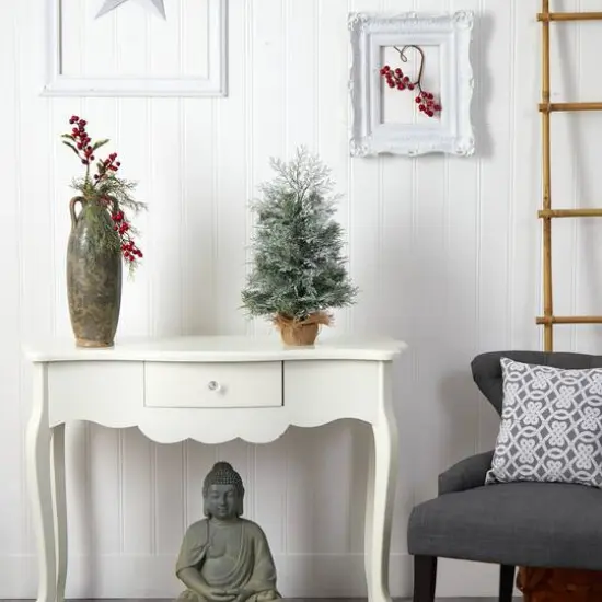 2ft. Pre-Lit Winter Frosted Artificial Christmas Tree in Burlap Base, Warm White LED Lights {8}