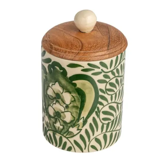 Hello Honey&reg; 5" Green Botanical Design Stoneware Canister {1}