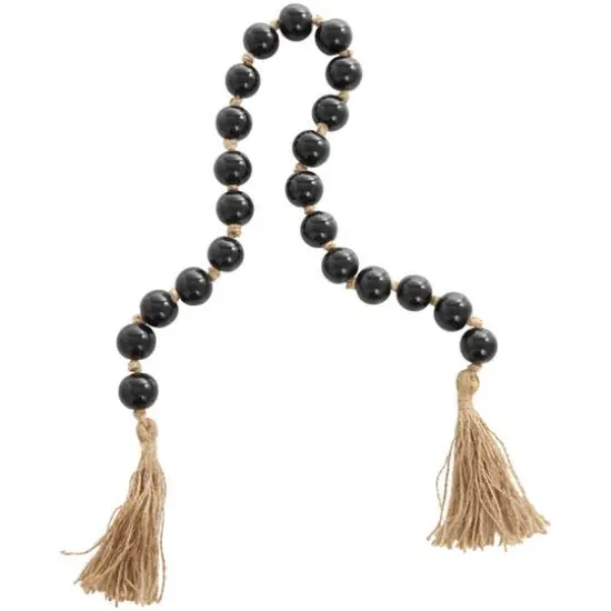 4ft. Glass Handmade Round Beaded Garland with Tassel Black {3}
