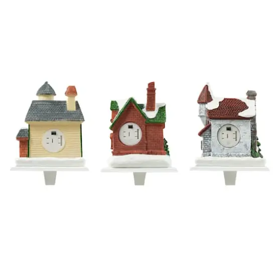 Glitzhome&reg; 6" Lighted House Stocking Holder Set {8}