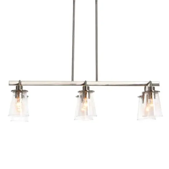 Hello Honey&reg; Robert Stevenson Lighting Jameson Metal & Seedy Glass 6-Light Linear Chandelier Brushed Nickel {4}