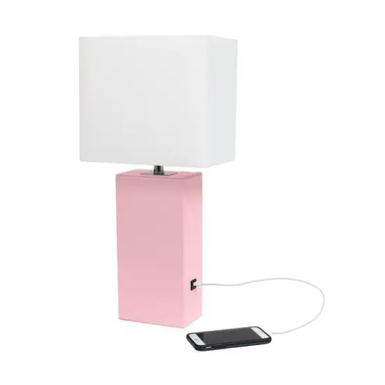 Lalia Home Lexington 21" Leather Table Lamp with USB Charging Port Pink {7}