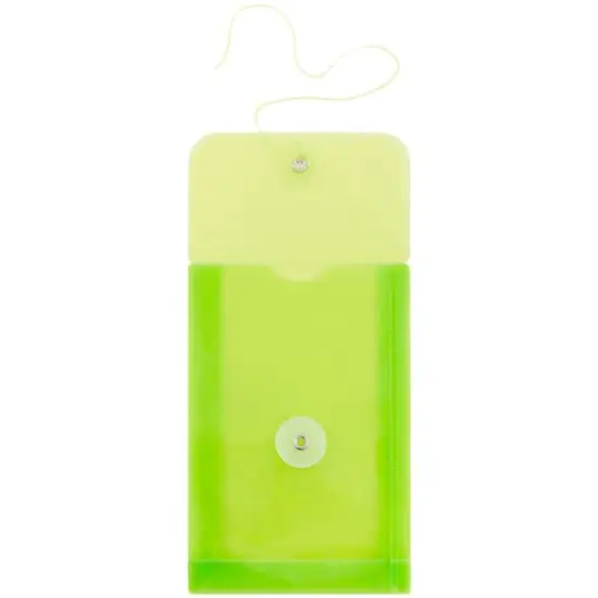 JAM Paper 4.25" x 6.25" Open End Plastic Envelopes with Button and String Closure, 24ct. Lime Green {5}