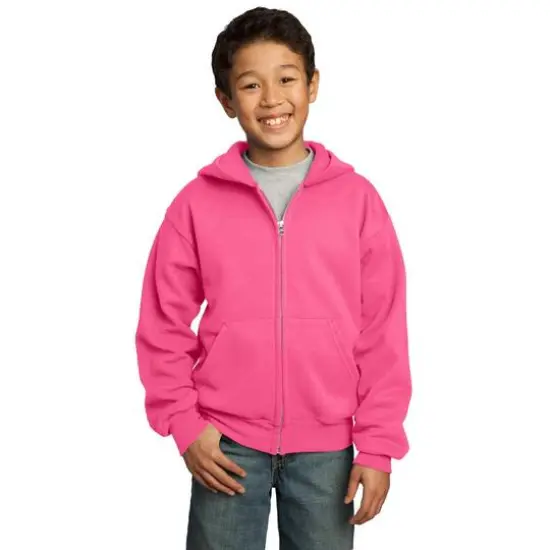 Port & Company® Youth Core Fleece Full-Zip Hooded Sweatshirt Neon Pink {4}
