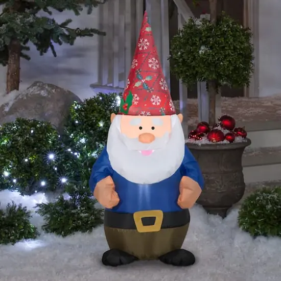 4ft. Airblown&reg; Inflatable Christmas Gnome in Red Damask Hat {3}