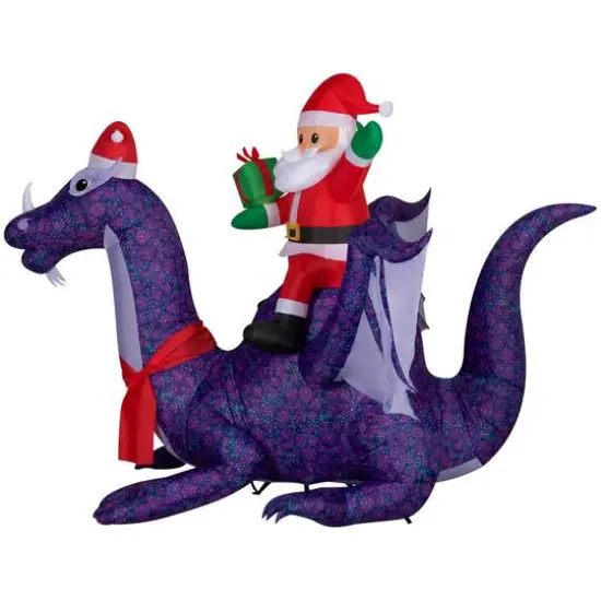 Airblown&reg; 8ft. Christmas Animated Inflatable Santa Riding Dragon {4}