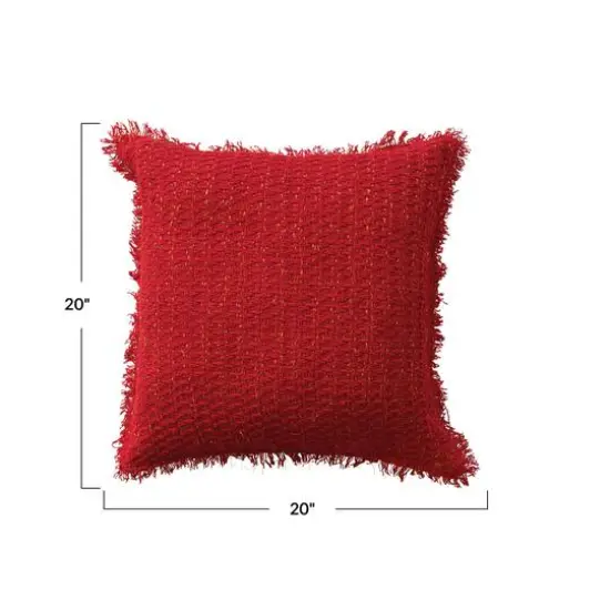 Hello Honey&reg; 20" x 20" Square Red Woven Cotton Pillow with Metallic Gold Thread & Fringe {5}