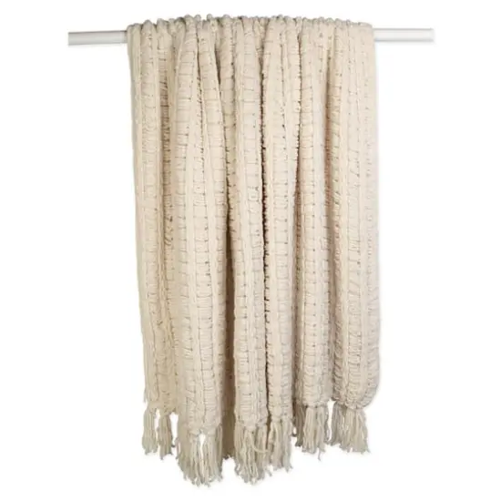 Chenille Luxury Tassel Throw Cream" {3}
