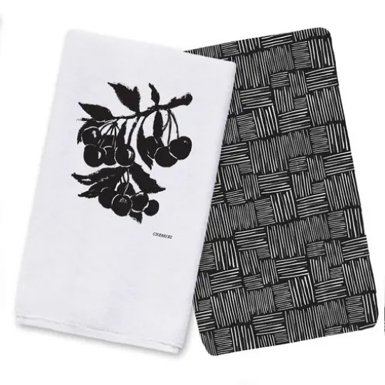 Block Print Cherries 16" x 25" Tea Towel - Set of 2 {1}