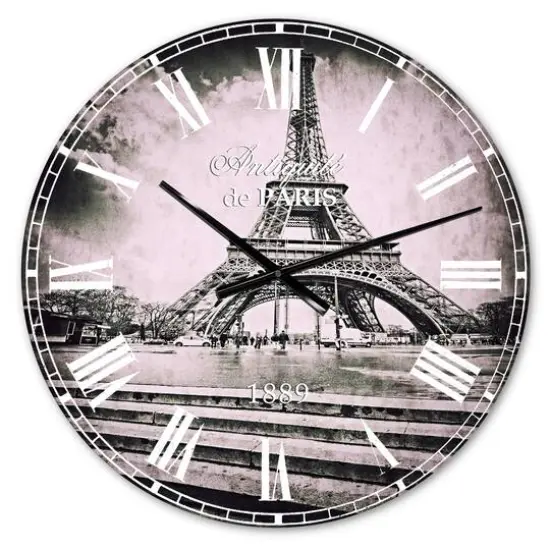 Designart 'Paris Eiffel Towerin Gray Shade French Country Wall Clock {1}