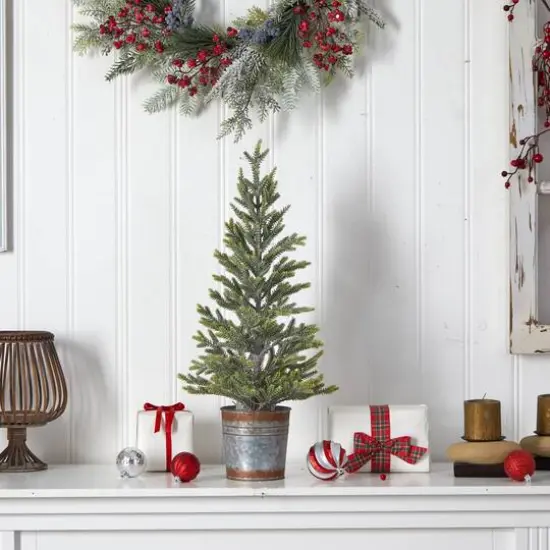 2ft. Pre-Lit Pine Artificial Christmas Tree in Rustic Metal Planter, Warm White Lights {9}