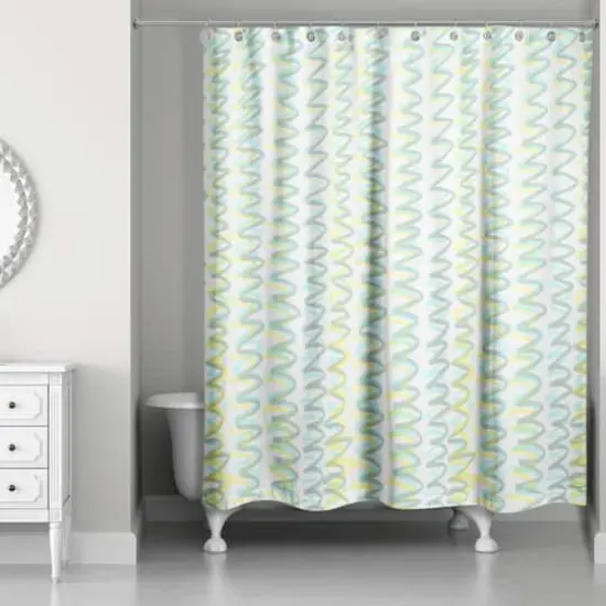 74" Squiggles Shower Curtain Green and Gray {3}