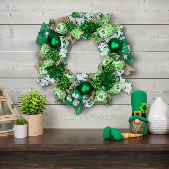 Ribbons and Shamrocks St. Patrick's Day Wreath 24" Unlit {3}