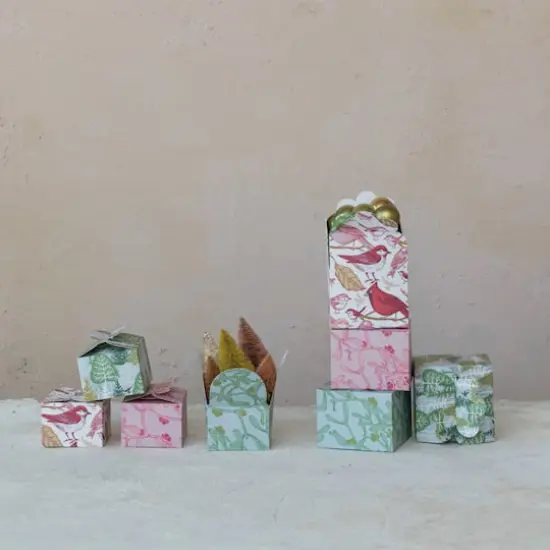 Hello Honey Green & Pink Trees, Plants & Bird Pattern Interlocking Gift Boxes, 4ct. {3}