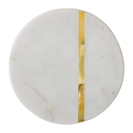 Hello Honey&reg; White Marble & Gold Metal Inlay Coaster Set {3}
