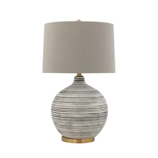 Hello Honey&reg; Textured Black & White Striped Ceramic Table Lamp with Grey Linen Shade {1}