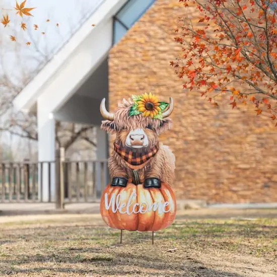 Glitzhome&reg; 29.75" Fall Highland Cow Yard Stake or Wall Decor {5}