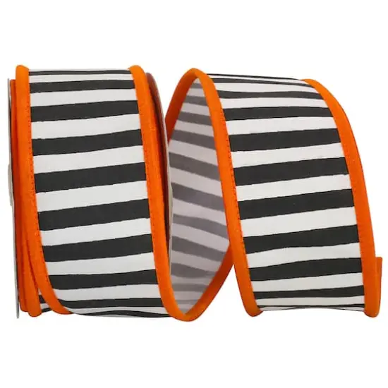 Reliant 2.5" x 10yd. Black & White Railroad Stripes Halloween Wired Ribbon {1}