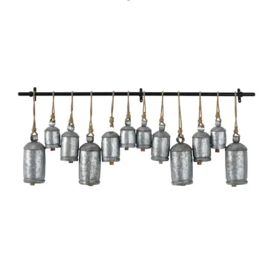 48" Metal Bohemian Decorative Cow Bells Silver {1}