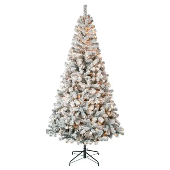 7.5ft Pre-Lit Acacia Flocked Artificial Christmas Tree, Clear Lights {1}