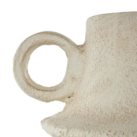 15.25" Cream Textured Paper Mache Fluted Vase with Ring Handle {7}