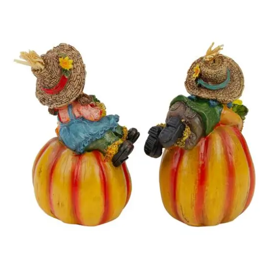 6.5" Girl & Boy Scarecrow Pumpkins Fall Figurines Set {6}