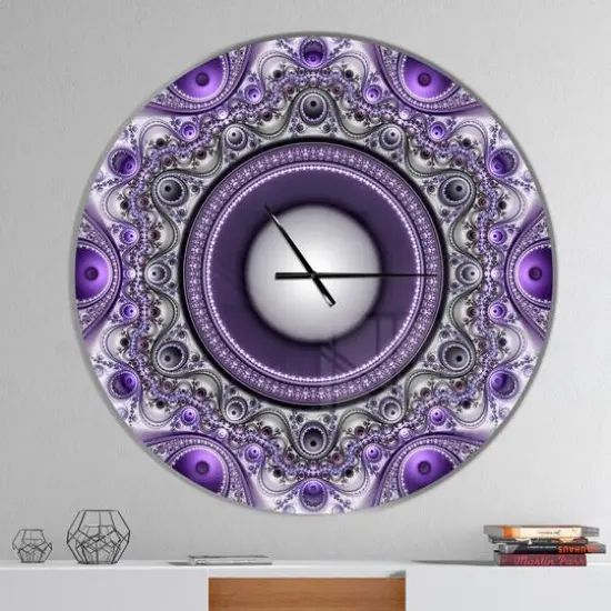 Designart Purple Fractal Pattern with Circles Modern Wall Clock {3}