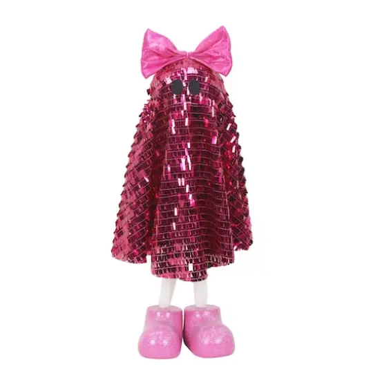 17" Standing Sequin Fabric Ghost with Bow Tabletop Décor by Ashland® Hot Pink {1}