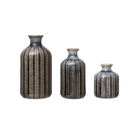 Hello Honey&reg; Embossed Stoneware Vase with Reactive Glaze Finish Set {1}