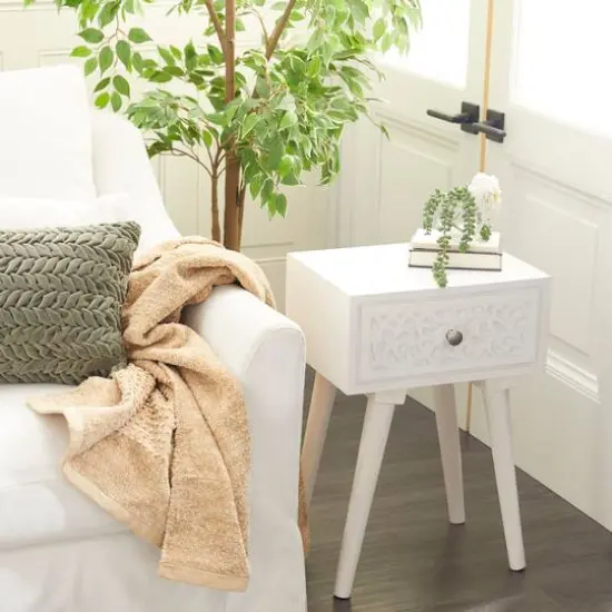 24" White Farmhouse Mango Wood Accent Table {11}