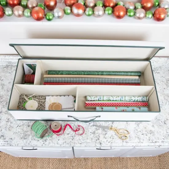 Household Essentials Gift Wrap Storage Box Natural and Green {6}