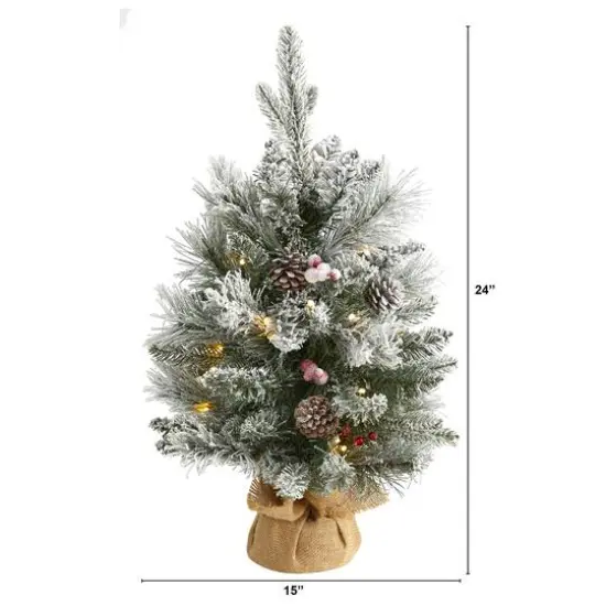 2ft. Pre-Lit Flocked Pinecones & Berries Artificial Christmas Tree with Clear LED Lights {3}