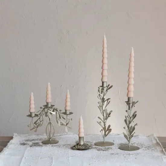 Hello Honey&reg; 9.25" Distressed Pewter Finish Metal Candelabra with Leaves & Berries {4}
