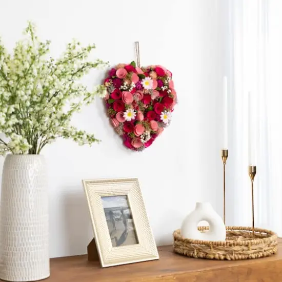 10.25" Mixed Floral & Berries Artificial Valentine's Day Heart Wreath {3}