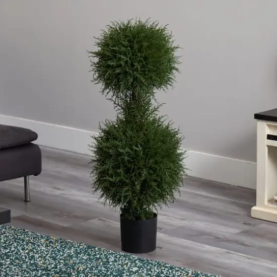 3.5ft. Pre-Lit Potted Cedar Double Ball Topiary Tree {6}