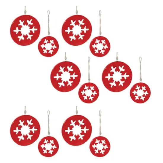 Red Wood Snowflake Cut-Out Ornaments Set {1}