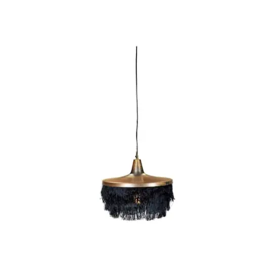 Hello Honey&reg; 16" Charcoal Metal Pendant Light with Fringe {8}
