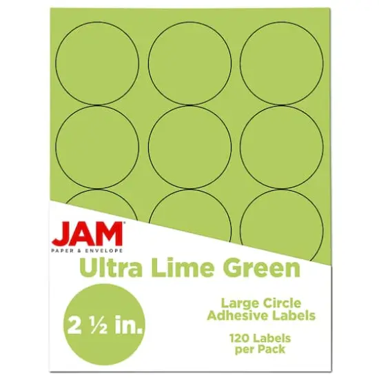 JAM Paper 2.5" Circle Product & Container Labels, 120ct. Ultra Lime Green {1}
