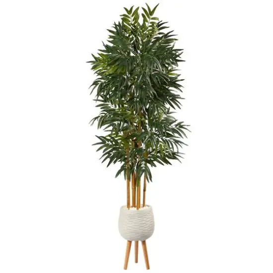 74" Phoenix Palm Tree in White Planter with Stand {1}